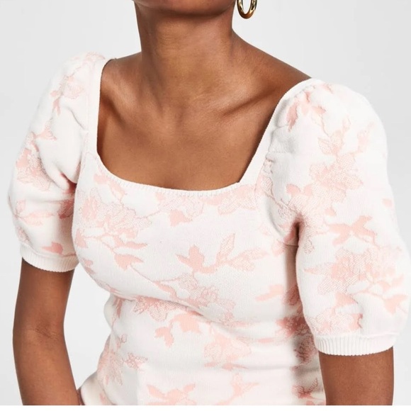 NWT INC International Concepts pretty pastels pink peach cream Puff Sleeve knit - Picture 3 of 11